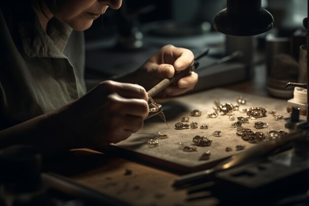 Una persona che lavora su un set di gioielli