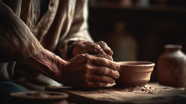 Una persona che lavora su una ruota di ceramica