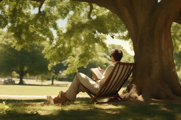 Una persona che legge un libro all'ombra di un albero 00095 02