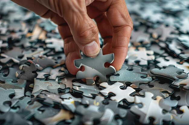 Una persona che mette insieme un pezzo di un puzzle