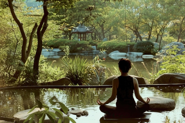 Una persona che pratica lo yoga in un ambiente tranquillo