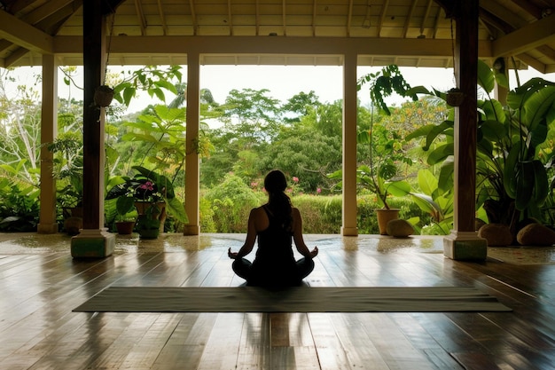 Una persona che pratica lo yoga in un ambiente tranquillo