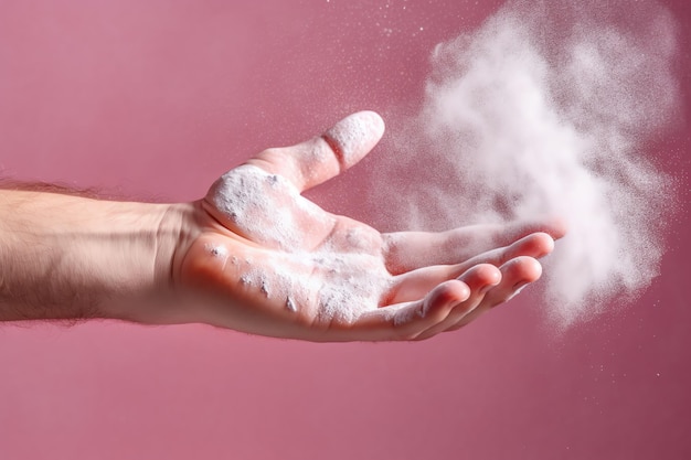 Una persona che si lava le mani con le bolle di sapone