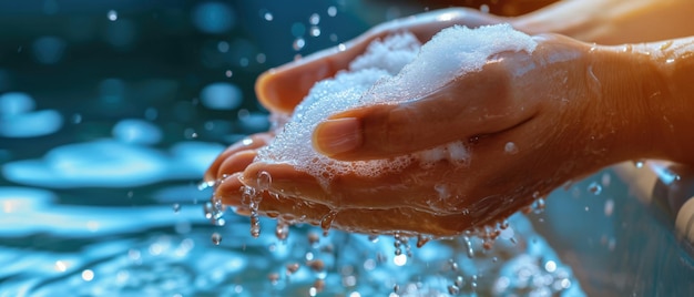 Una persona che si pulisce diligentemente le mani con sapone e acqua