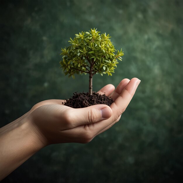 una persona che tiene in mano un piccolo albero