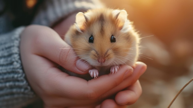 Una persona che tiene in mano un piccolo criceto