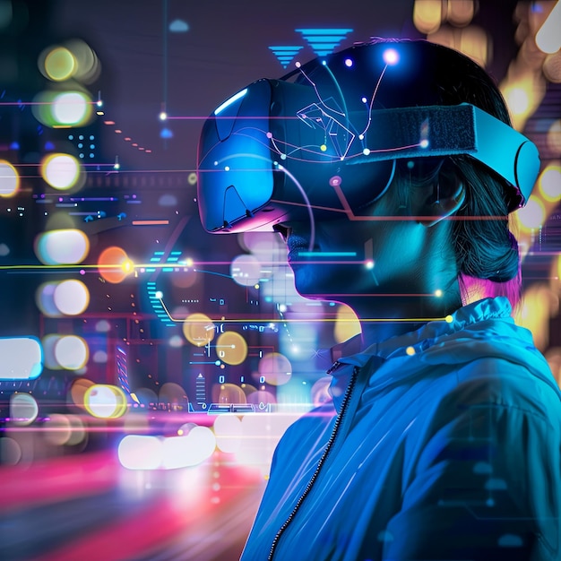 una persona che utilizza googles VR e AR