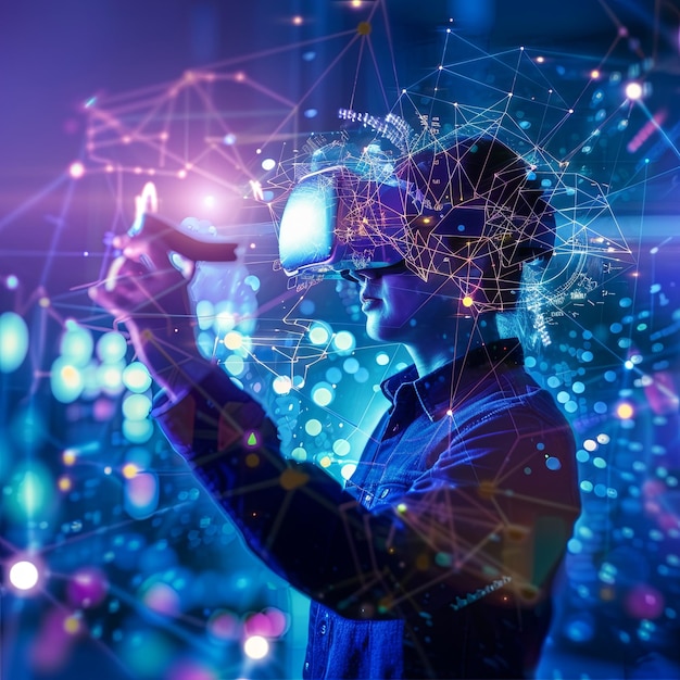 una persona che utilizza googles VR e AR