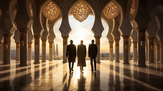 una persona entra in una bellissima moschea