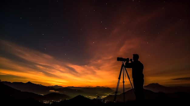 Una persona immersa nell'osservazione delle stelle attraverso un telescopio