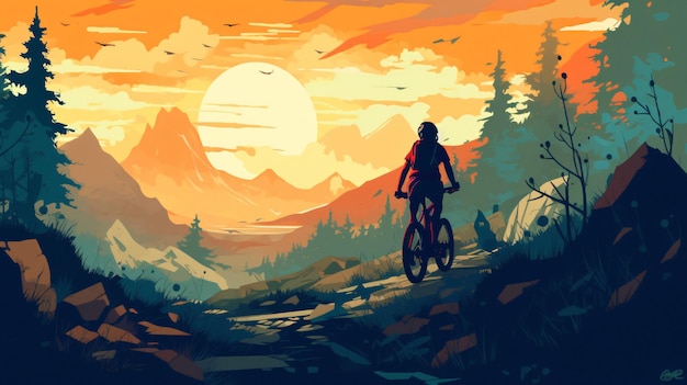 Una persona in bicicletta davanti a un tramonto.