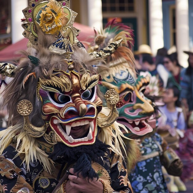 una persona in costume con una maschera sopra