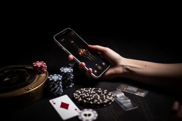 Una persona in possesso di un telefono con un gioco di carte su di esso.