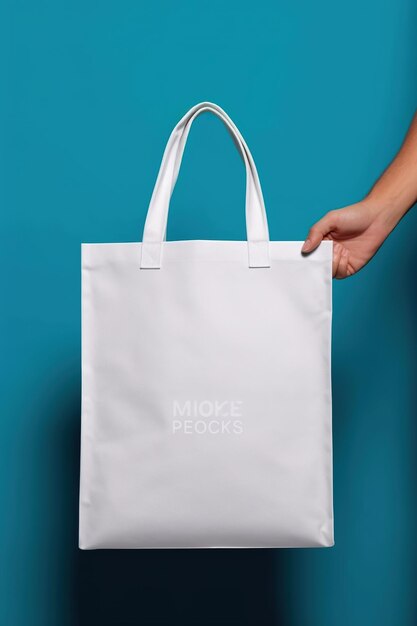 Una persona in possesso di una tote bag bianca Immagine AI generativa Mockup di tote bag vuota