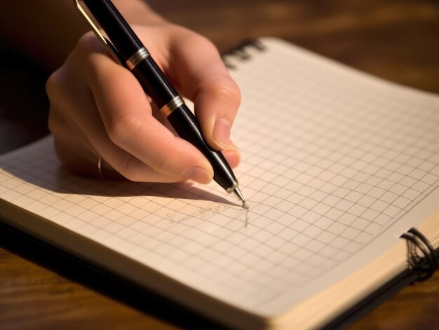 Una persona sta scrivendo su un quaderno con una penna