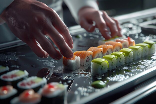 una persona sta usando il sushi per fare il sushi