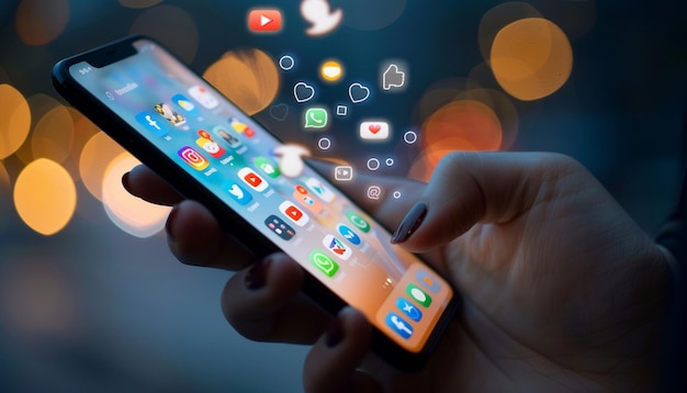 una persona sta usando un telefono con applicazioni sullo schermo