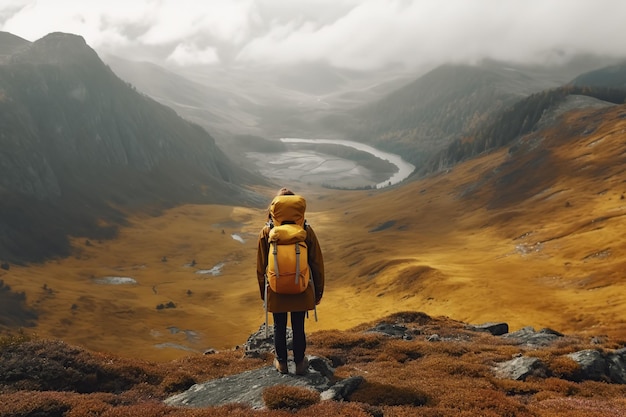 una persona sulla montagna con uno zaino