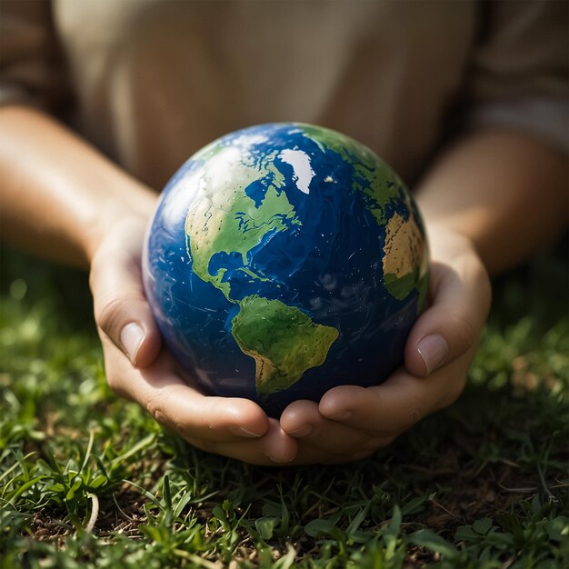 una persona tiene un globo nelle mani