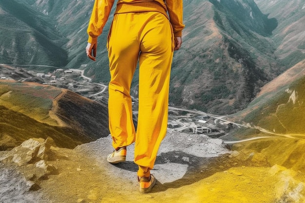 Una persona vestita di giallo scende da una montagna con le parole machu picchu sulla copertina.