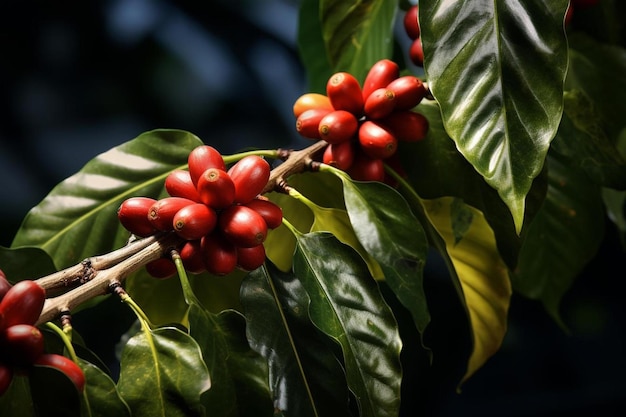 una pianta con bacche rosse ha una foglia verde