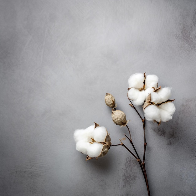 Una pianta con cotton fioc e uno sfondo grigio.