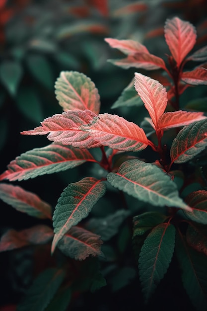 Una pianta con foglie verdi e foglie rosse