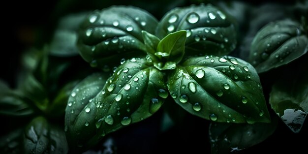 Una pianta con gocce d'acqua su di essa