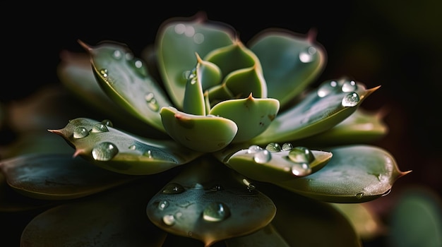 Una pianta con gocce d'acqua su di essa