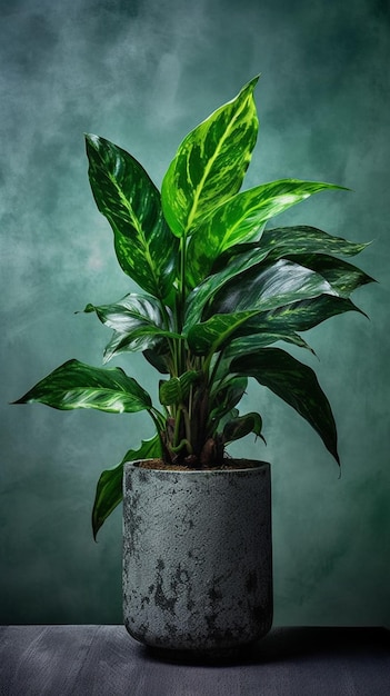 Una pianta con grandi foglie e una pianta verde in vaso