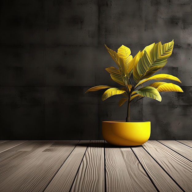 una pianta con un juggernaut sul pavimento di legno nello stile del simbolismo tropicale