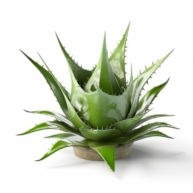 Una pianta con una foglia verde che dice aloe vera.