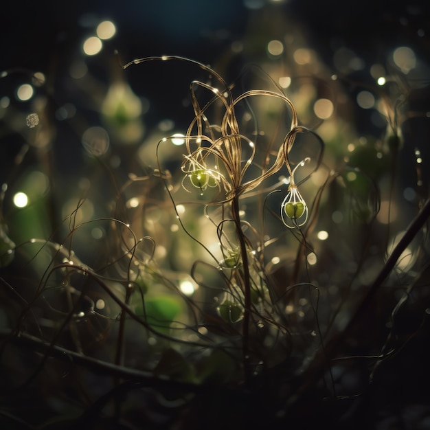 Una pianta con una stringa di luci che si illumina