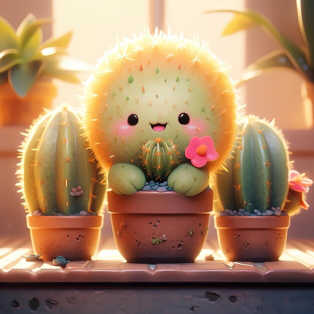 una pianta di cactus con un fiore rosa dentro