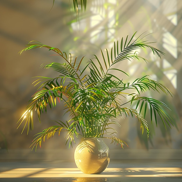 una pianta in un vaso con il sole che splende attraverso la finestra