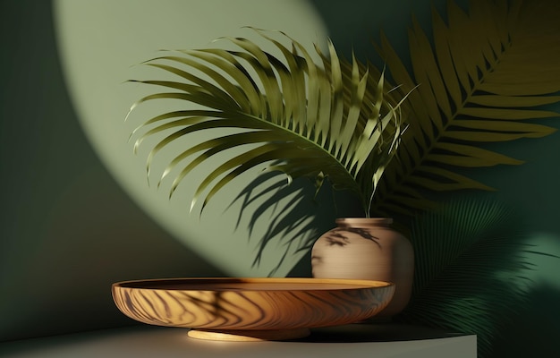 Una pianta in un vaso con sopra una foglia di palma