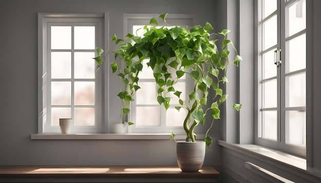 una pianta in una pentola si siede su un davanzale della finestra