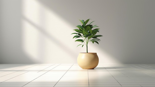 Una pianta in vaso seduta sopra un pavimento piastrellato