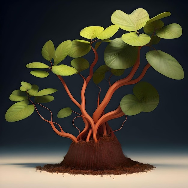 una pianta strana di fantasia con l'illustrazione delle radici