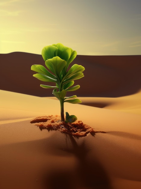 una pianta verde che cresce nel deserto