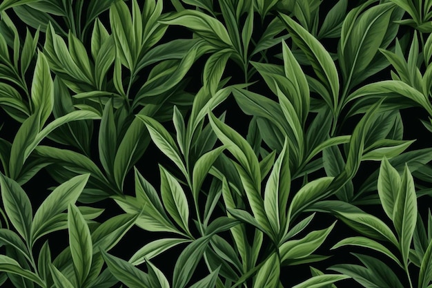 Una pianta verde con foglie verdi su sfondo nero.