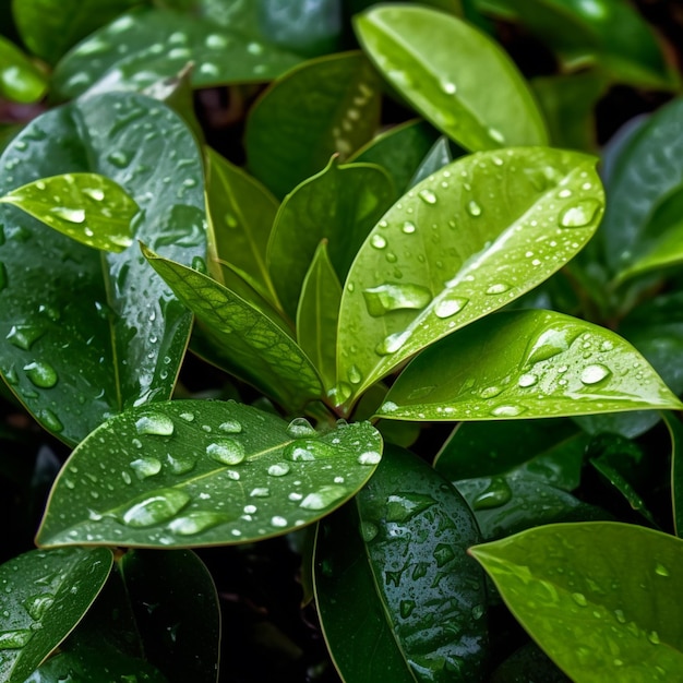 Una pianta verde con gocce d'acqua su di essa