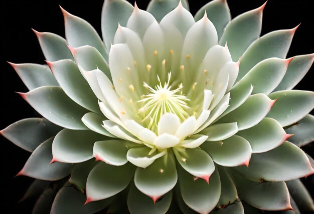 una pianta verde con un fiore bianco con un centro rosso