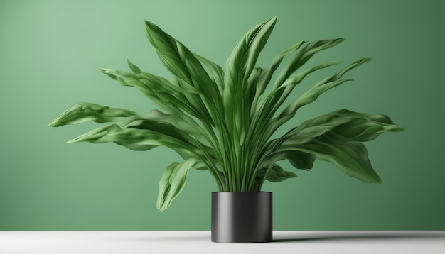 Una pianta verde in un vaso su una parete verde