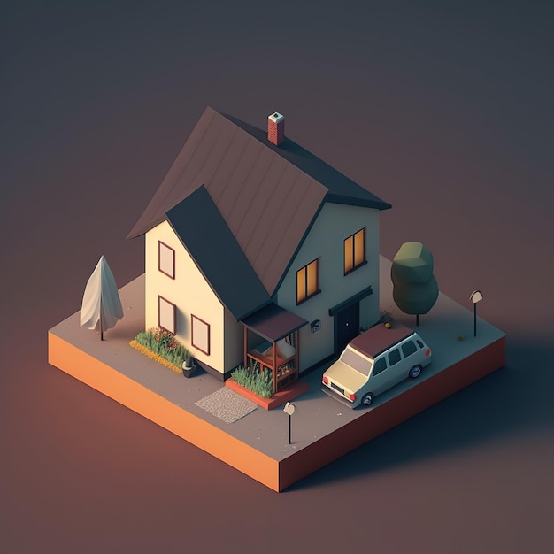 Una piccola casa con un'auto parcheggiata davanti