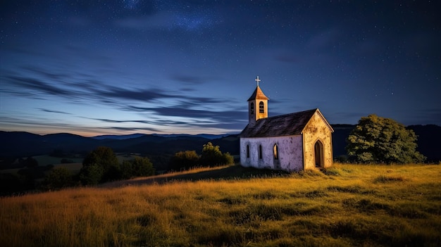 una piccola chiesa in un campo