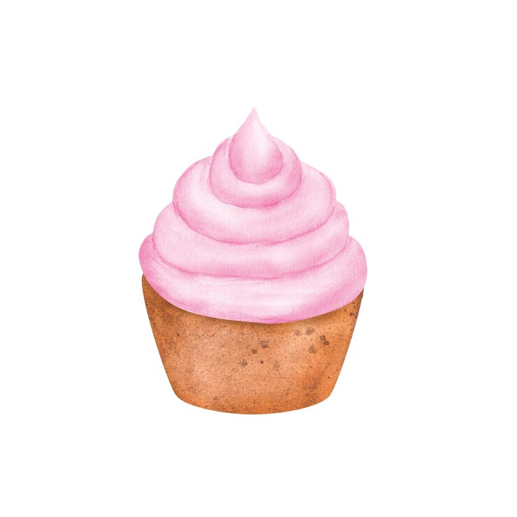 Foto una piccola cupcake con crema rosa dolce dessert cibo clipart illustrazione ad acquerello disegnata a mano