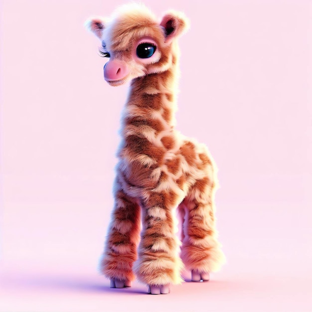 Una piccola giraffa con uno sfondo rosa e la parola giraffa su di essa.