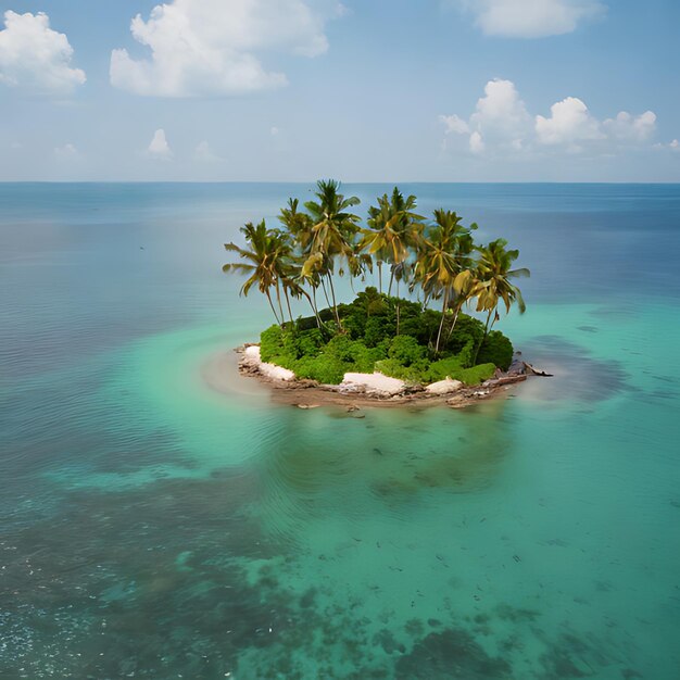 una piccola isola con palme in cima