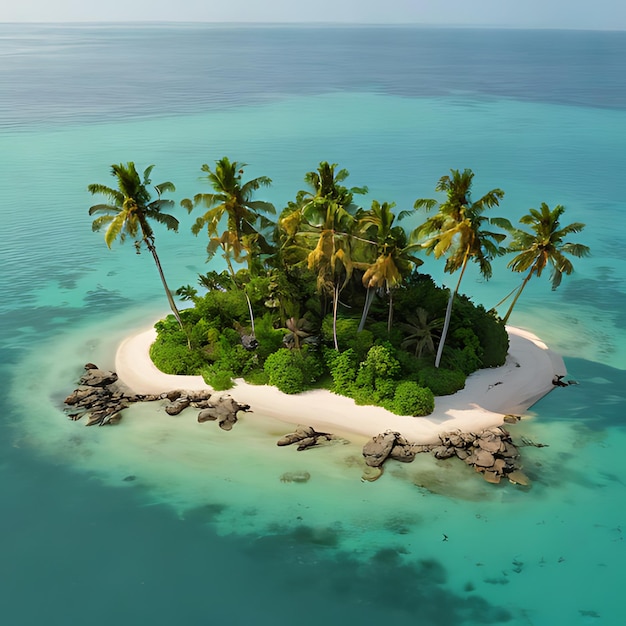 una piccola isola con palme in cima